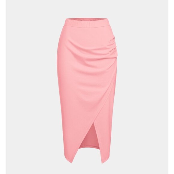 Halara Ruched Split Hem Midi Skirt Sz Small Womens Pink Bodycon Casual Soft - Picture 6 of 10